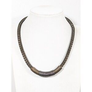 Marjorie Baer SF Bronze Tone Mixed Metal Mesh Chain Bar Pendant Necklace 21"